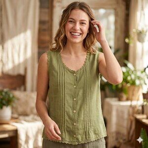 CP Shades Sleeveless Linen Shirt Size Large Vintage